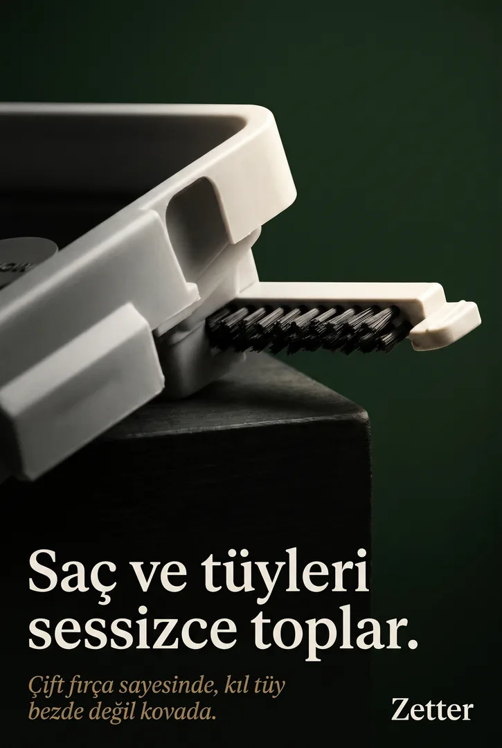 Çift fırça — saç ve tüyleri sessizce toplar
